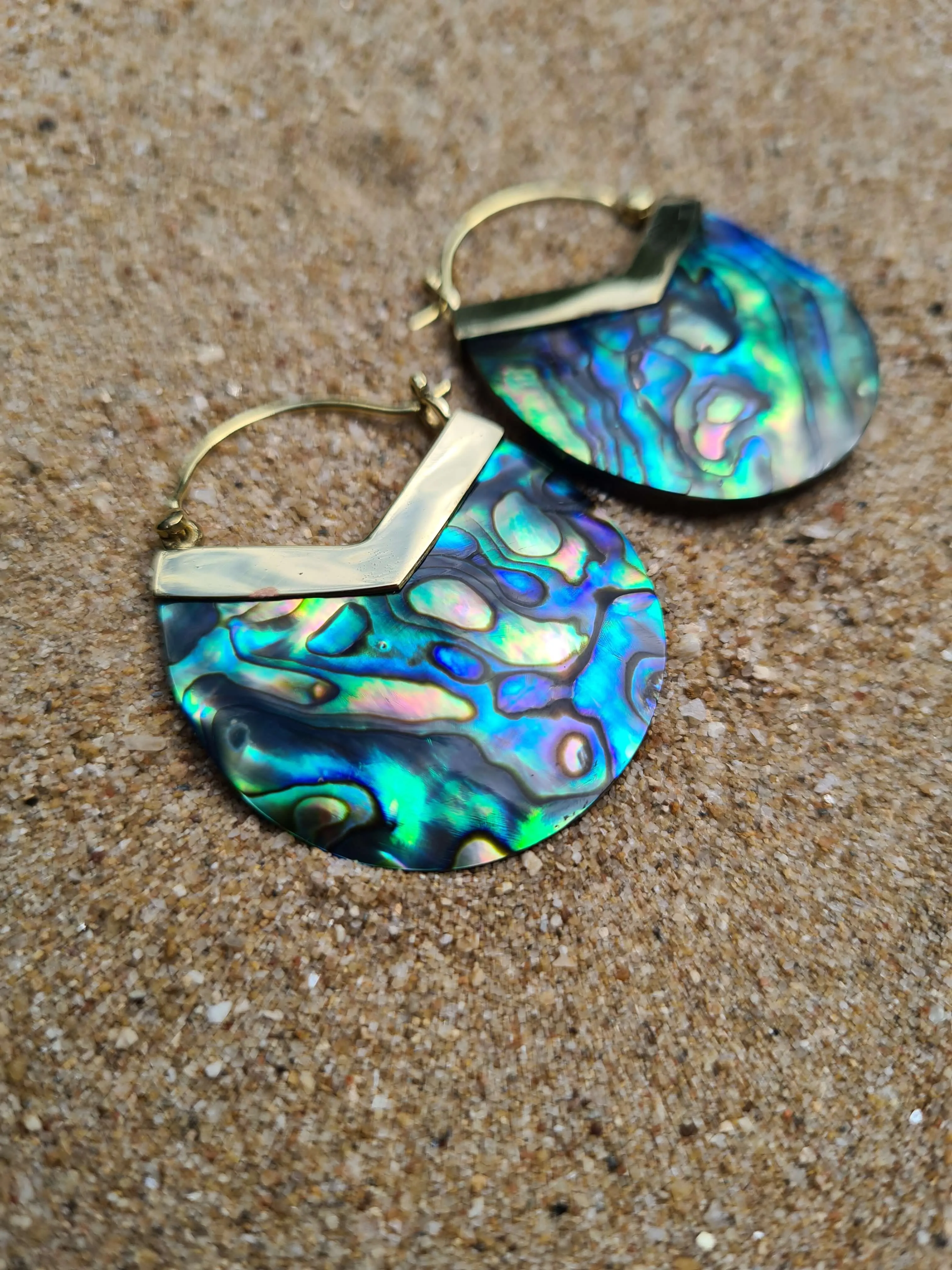 Moonshine Paua Shell and Brass Earrings