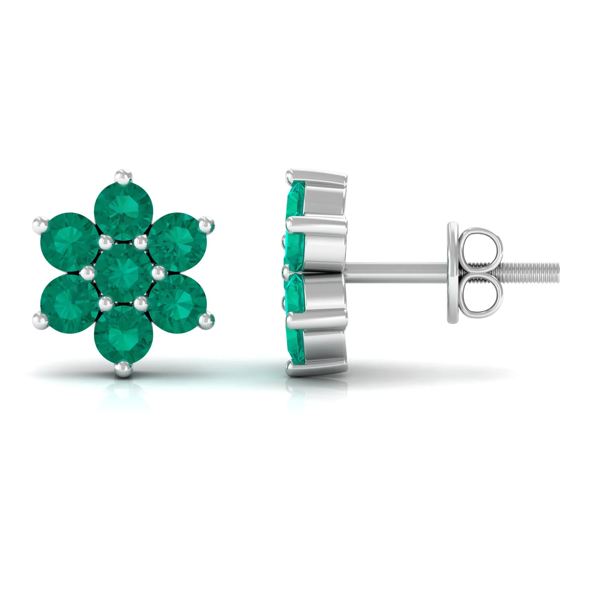 Natural Emerald Floral Stud Earrings