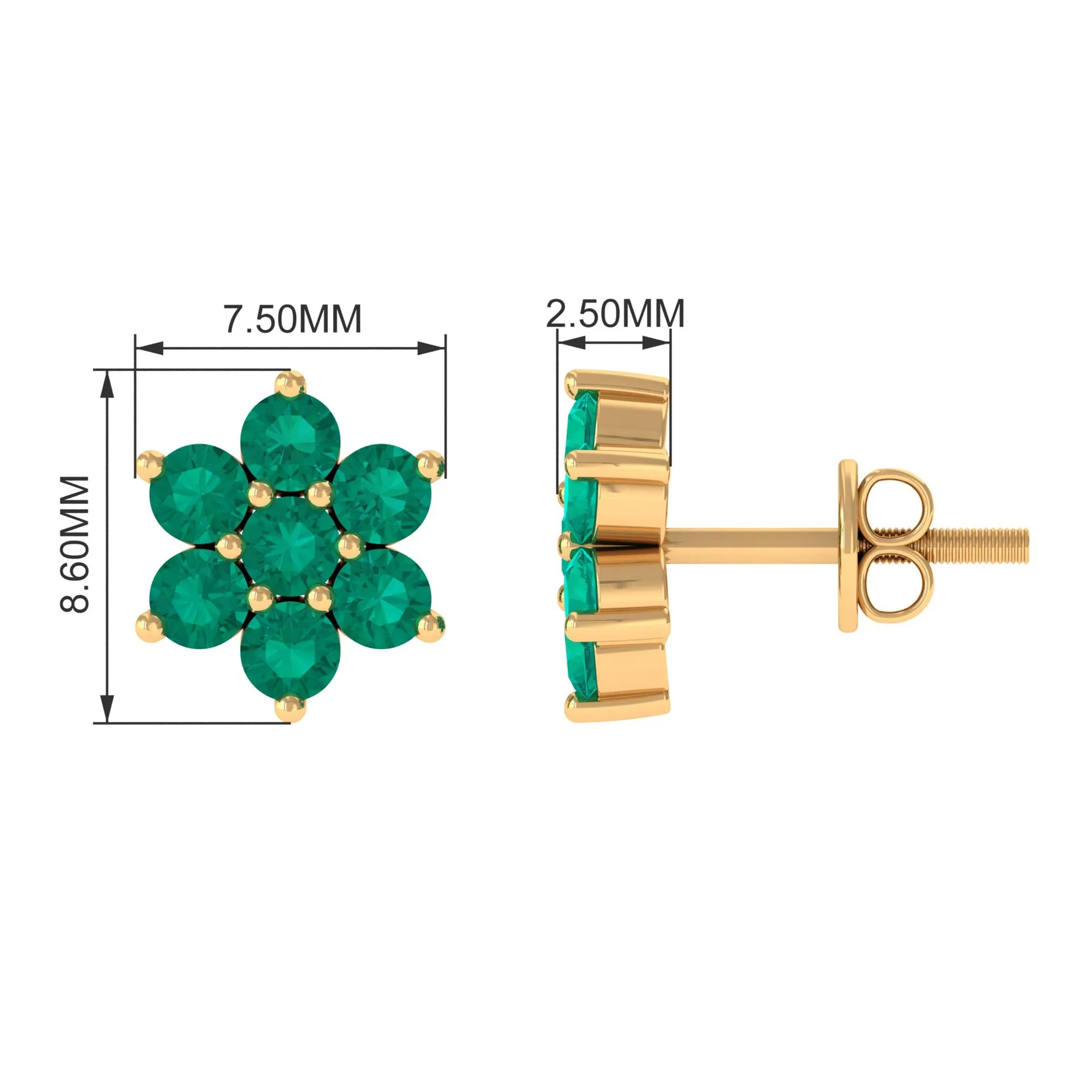 Natural Emerald Floral Stud Earrings