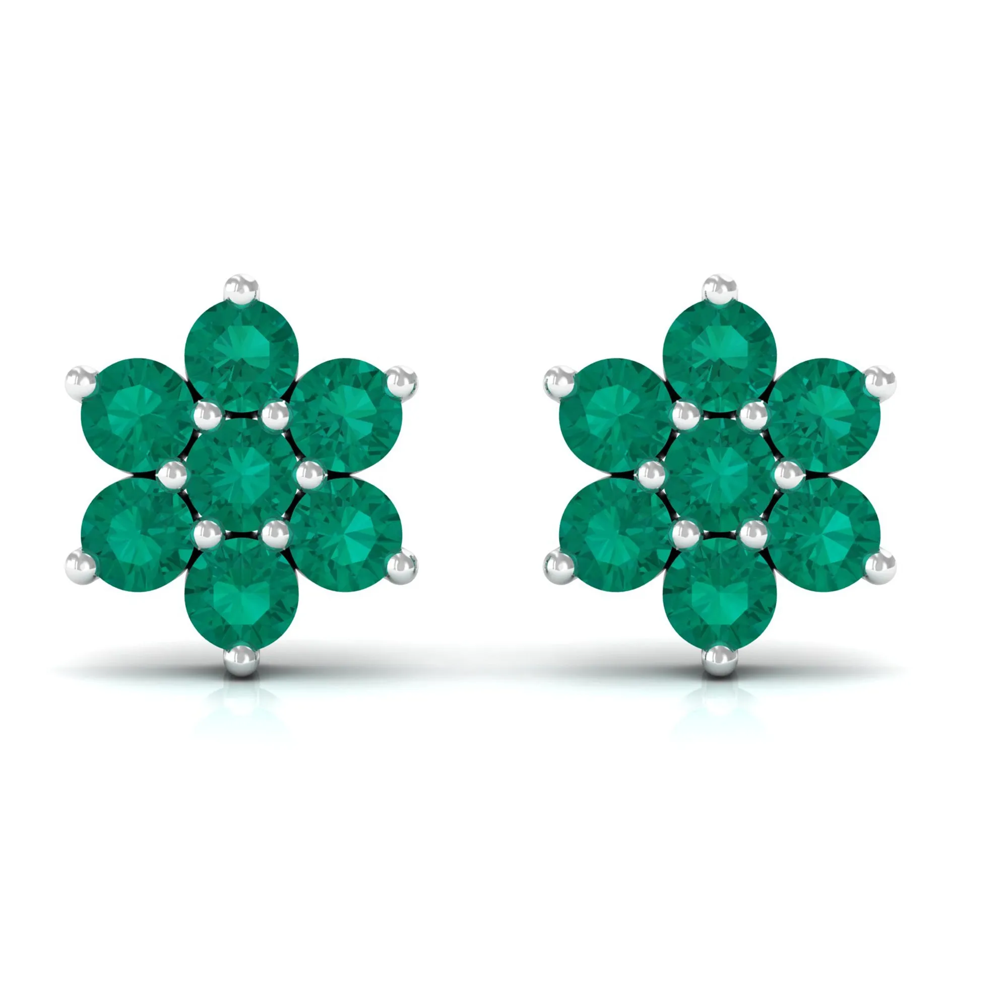 Natural Emerald Floral Stud Earrings