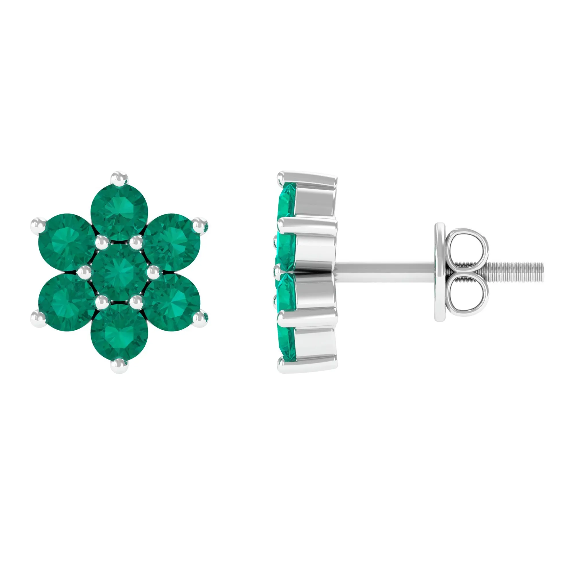 Natural Emerald Floral Stud Earrings