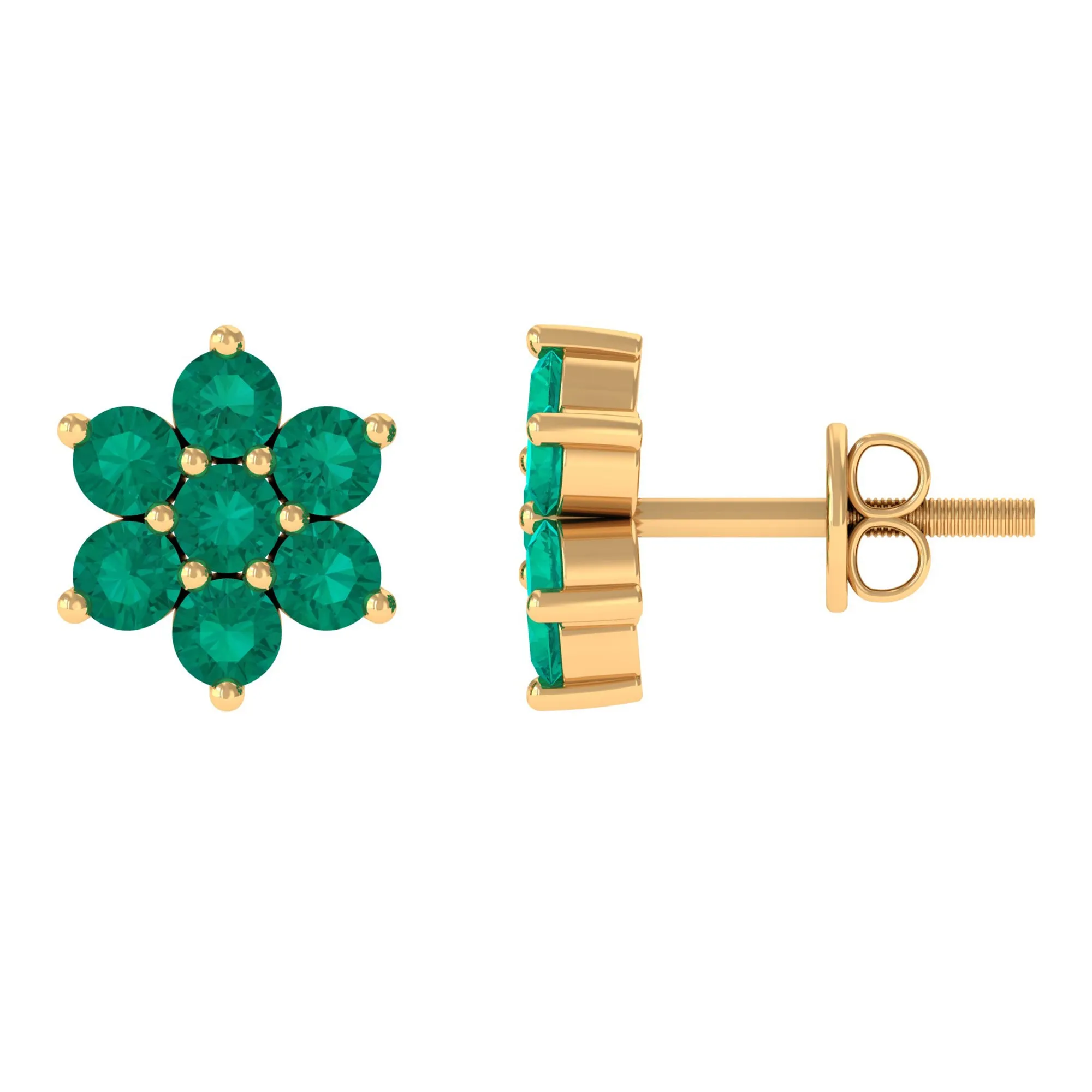 Natural Emerald Floral Stud Earrings