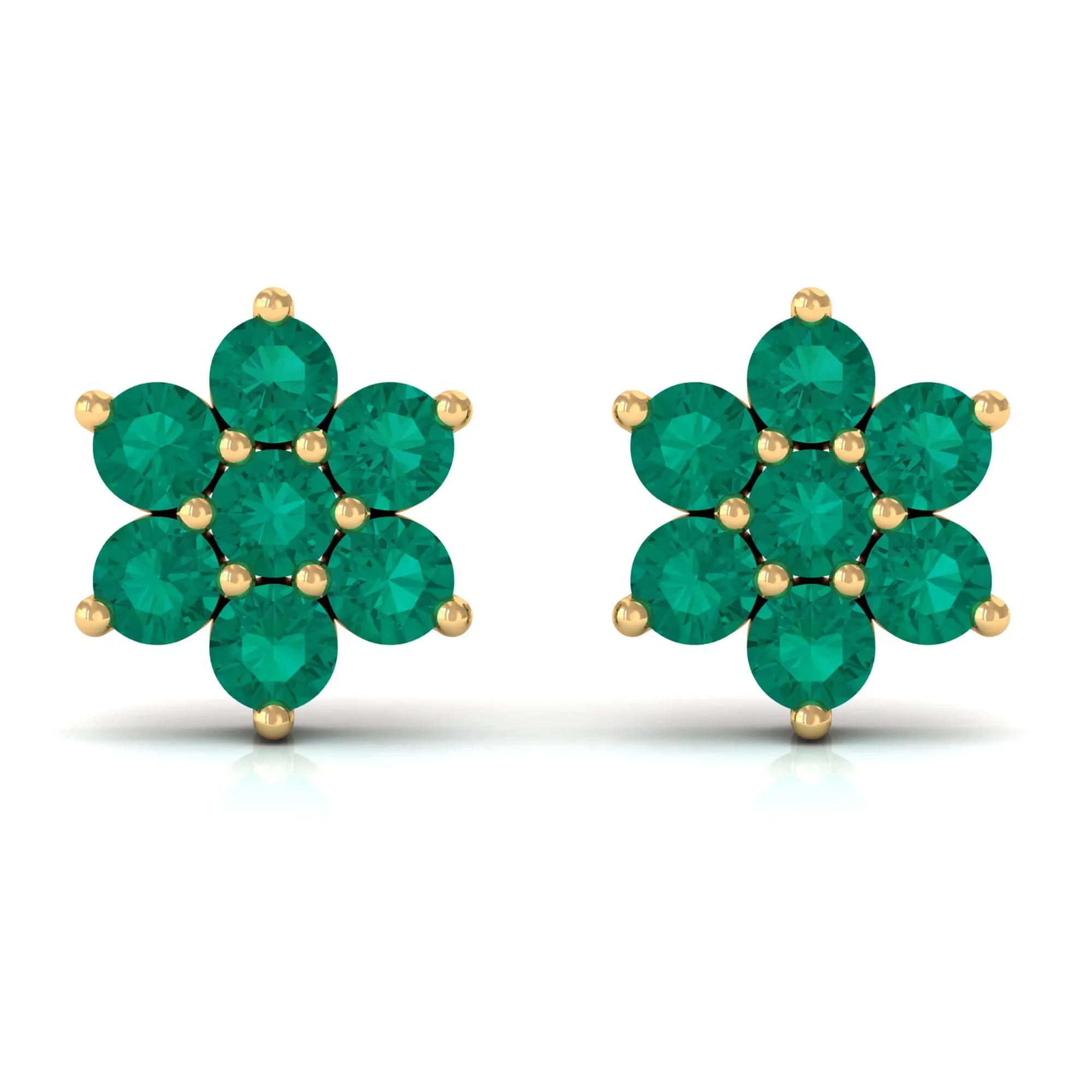 Natural Emerald Floral Stud Earrings