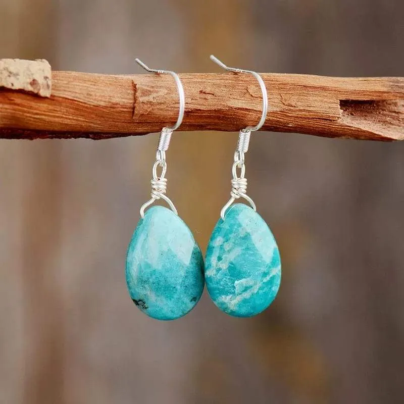 Natural Gemstone Teardrop Earrings