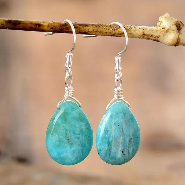 Natural Gemstone Teardrop Earrings