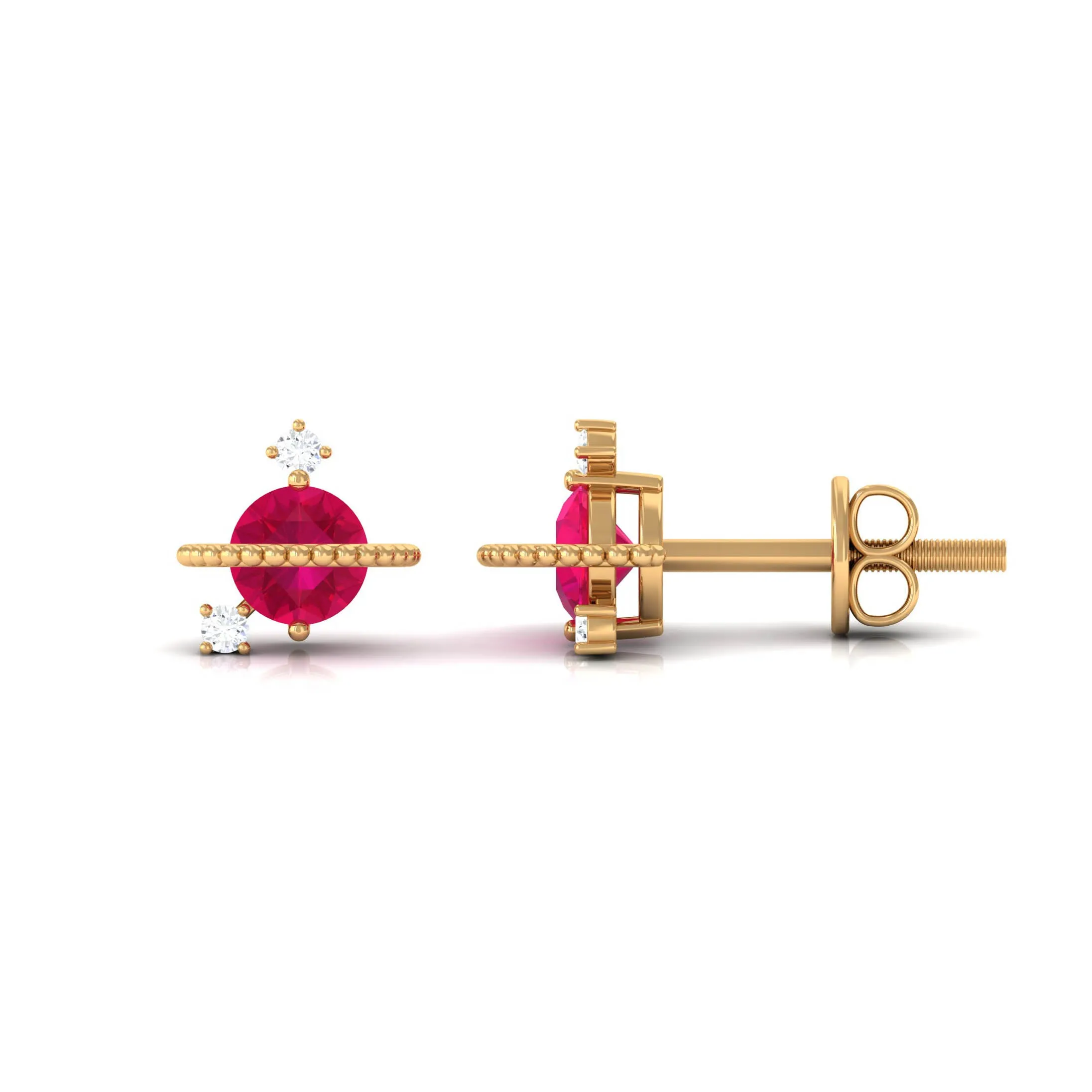 Natural Ruby and Diamond Celestial Earrings