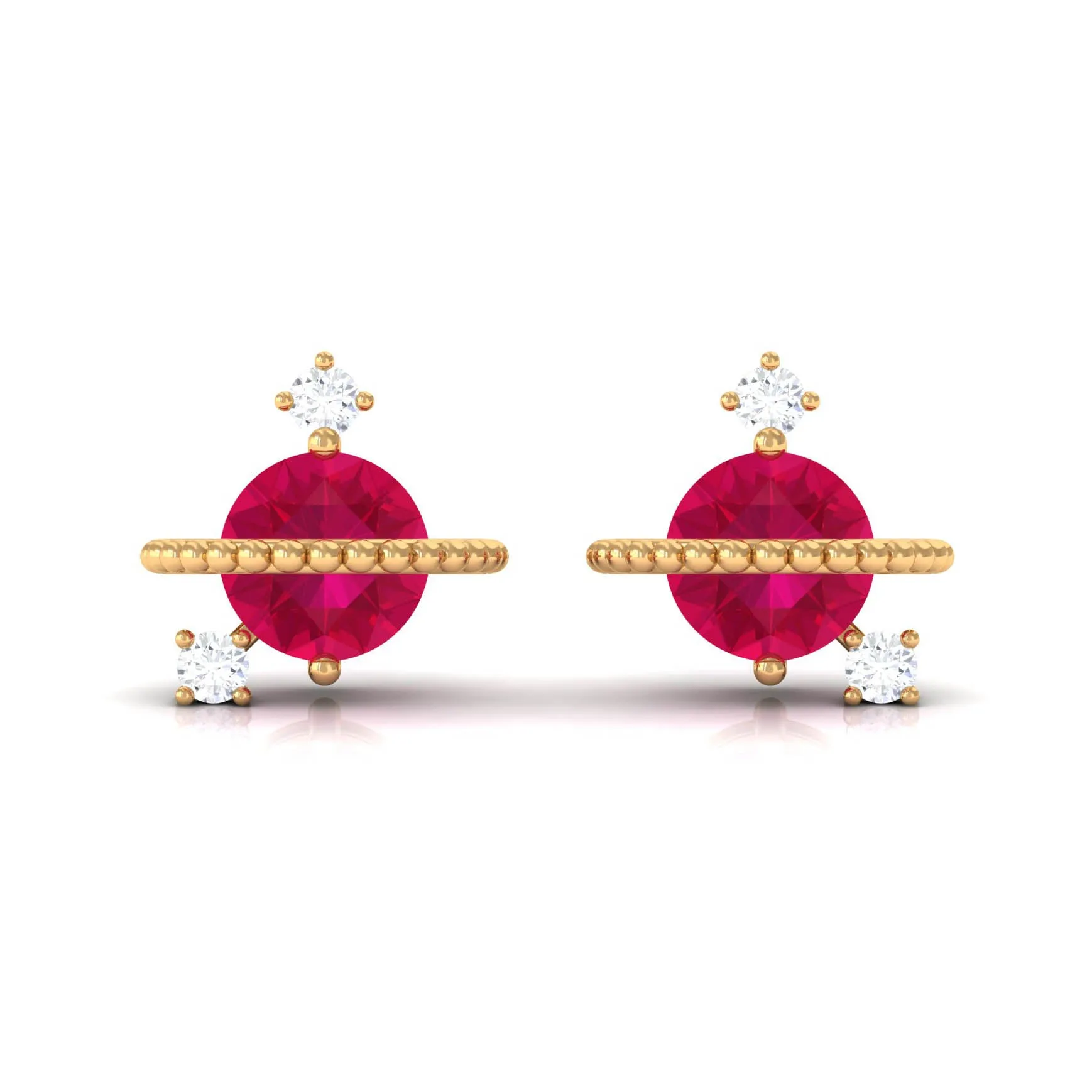 Natural Ruby and Diamond Celestial Earrings