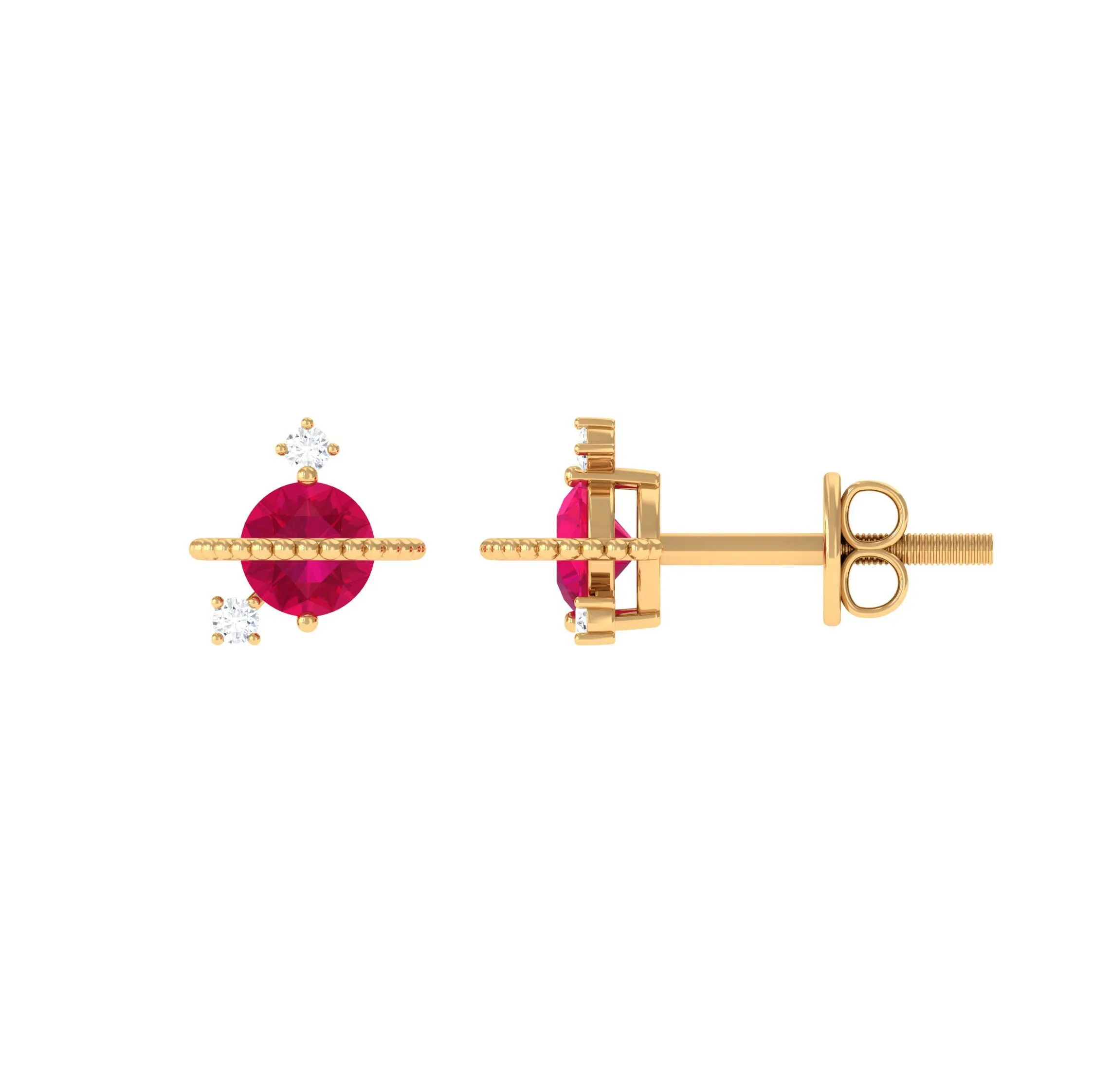 Natural Ruby and Diamond Celestial Earrings