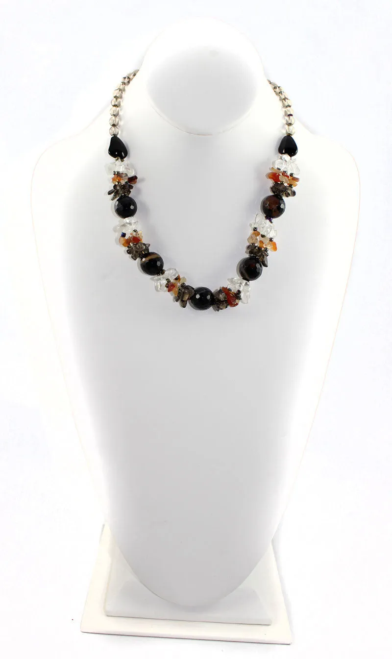 Natural Stone & Glass & Beads Multi Color Necklace and Earrings Set - Black