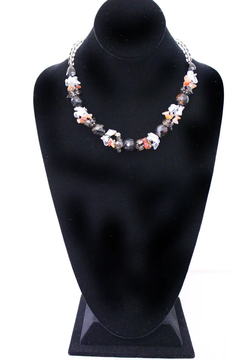 Natural Stone & Glass & Beads Multi Color Necklace and Earrings Set - Black