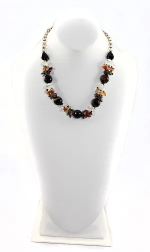 Natural Stone & Glass & Beads Multi Color Necklace and Earrings Set - Black