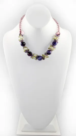 Natural Stone & Glass & Beads Multi Color Necklace and Earrings Set - Purple