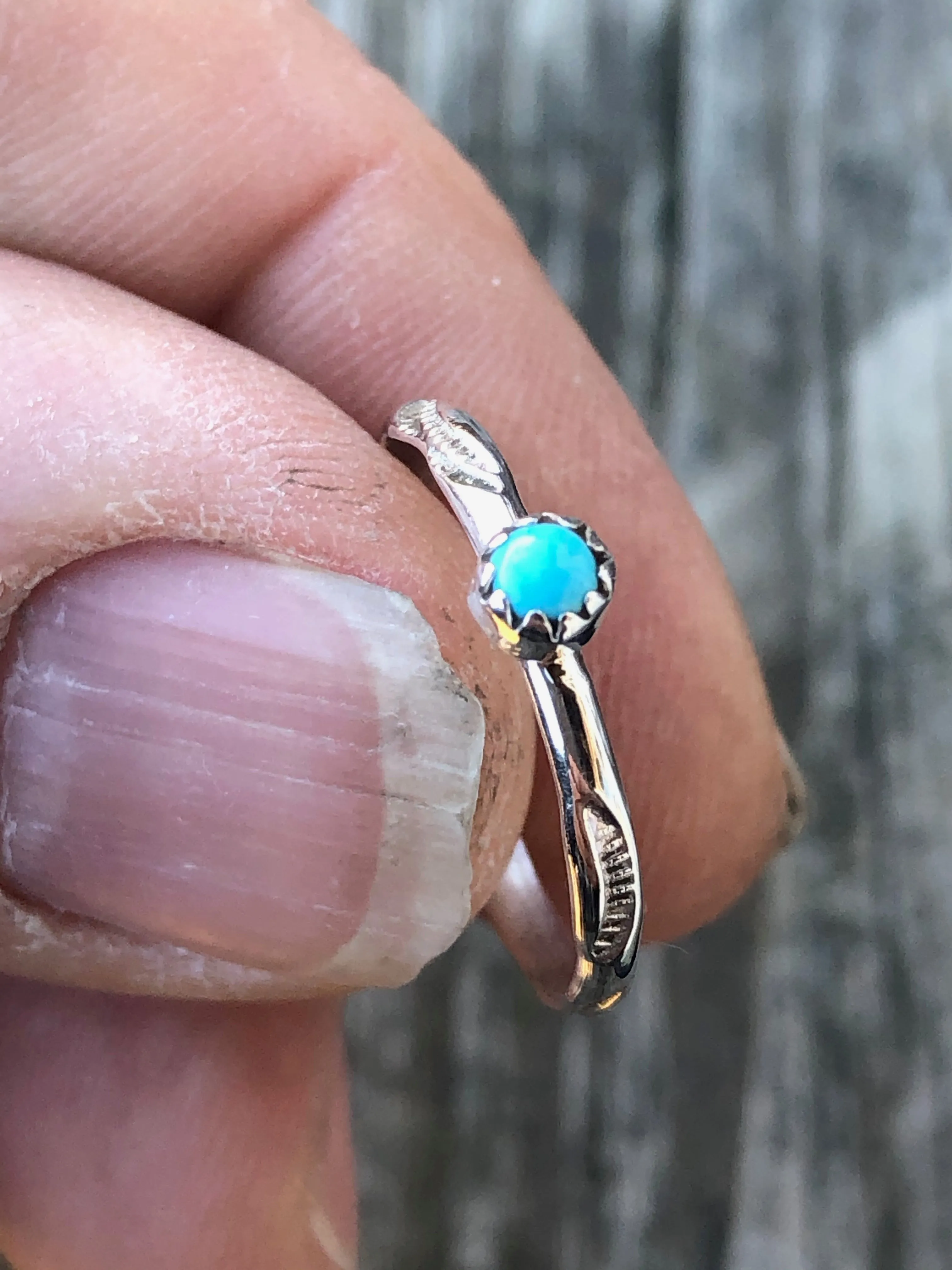 Navajo Stamped Sterling silver turquoise ring