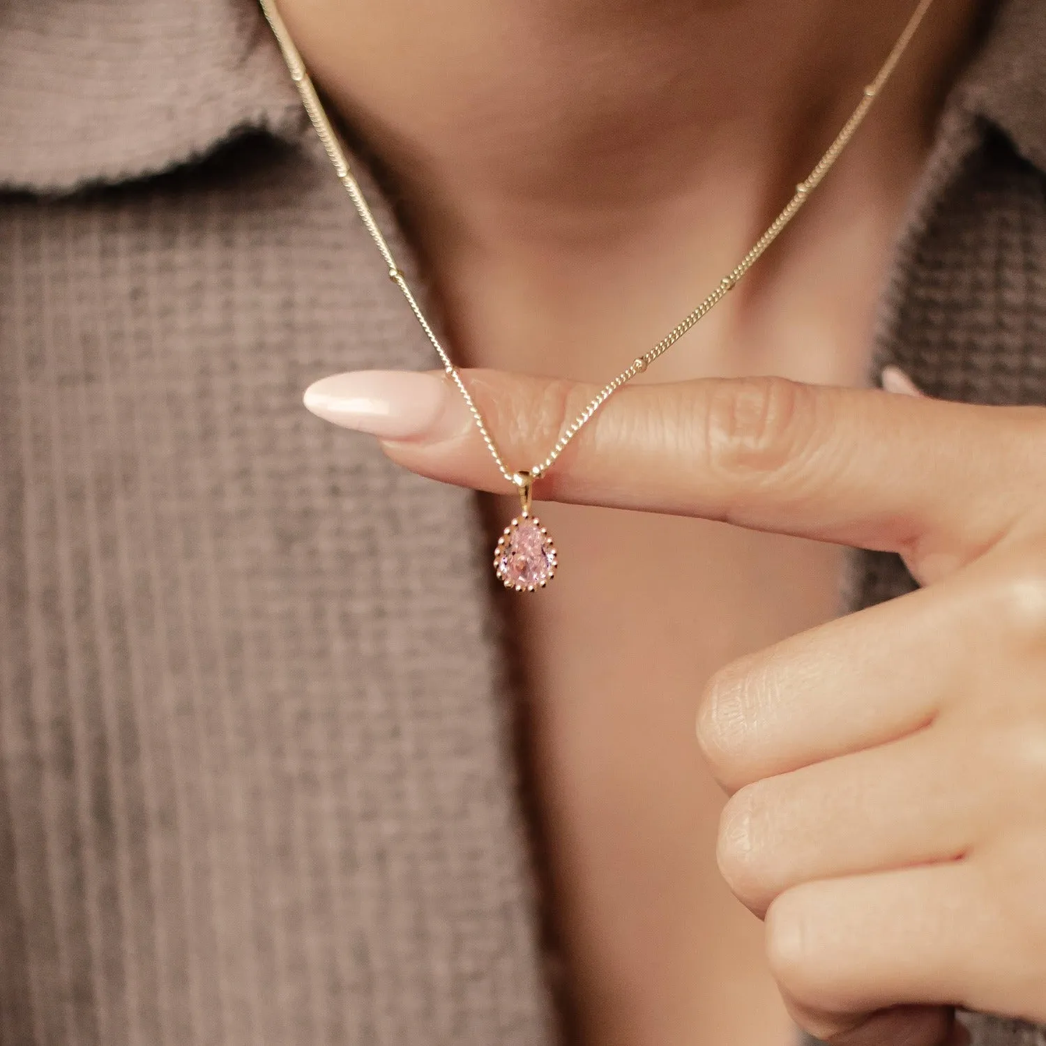 October Tourmaline Birthstone Necklace Sterling Silver