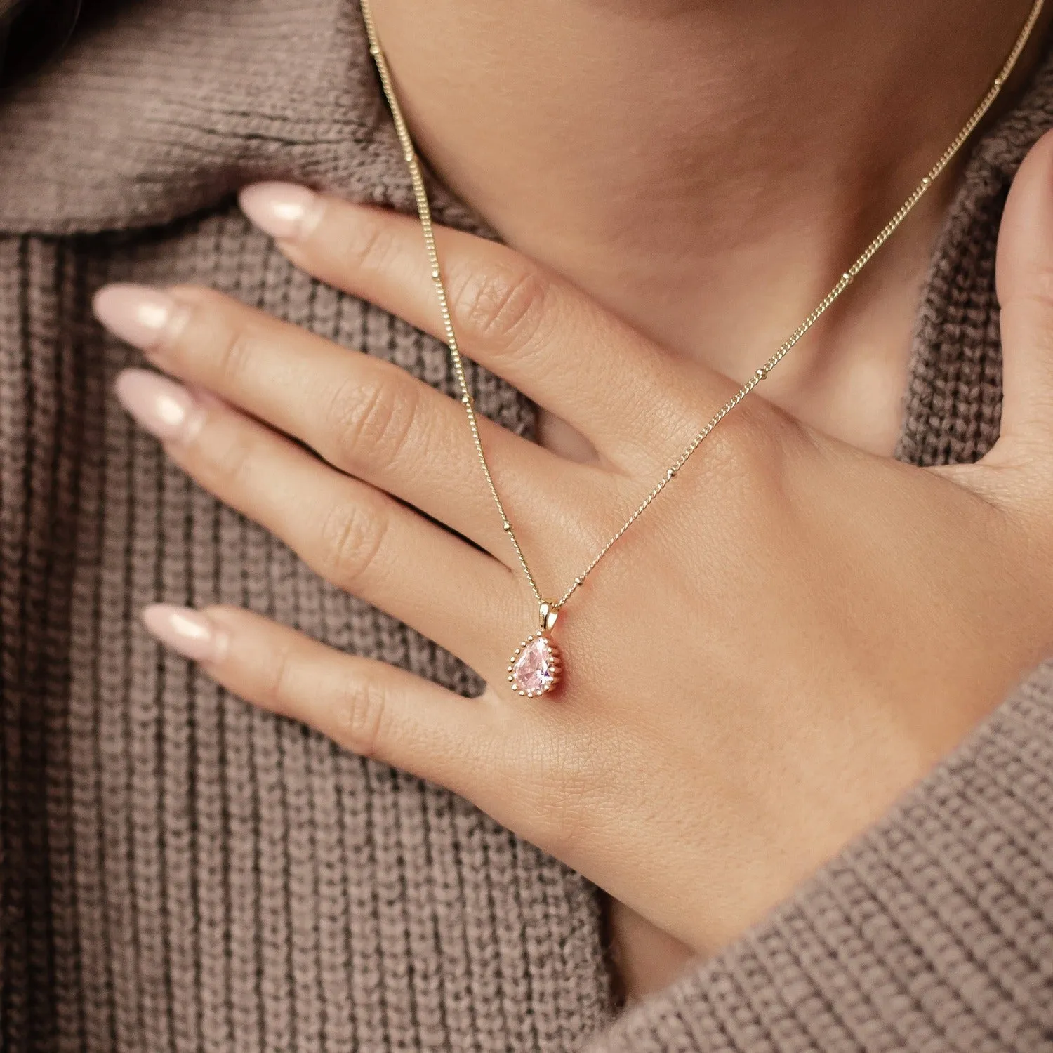 October Tourmaline Birthstone Necklace Sterling Silver