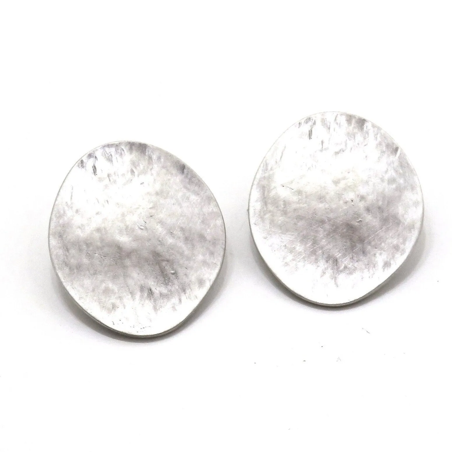 Oval Clip On Earrings - Silver