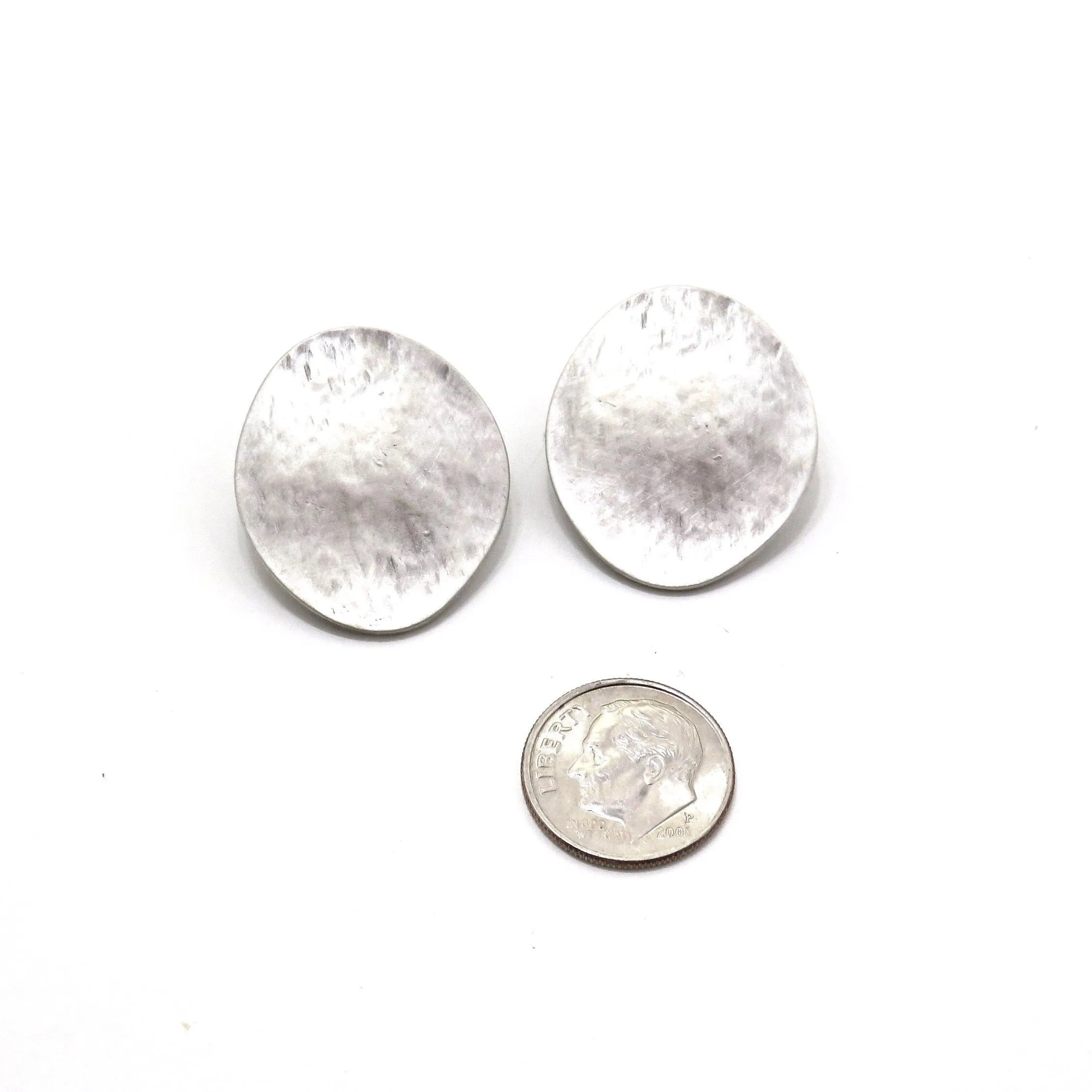 Oval Clip On Earrings - Silver