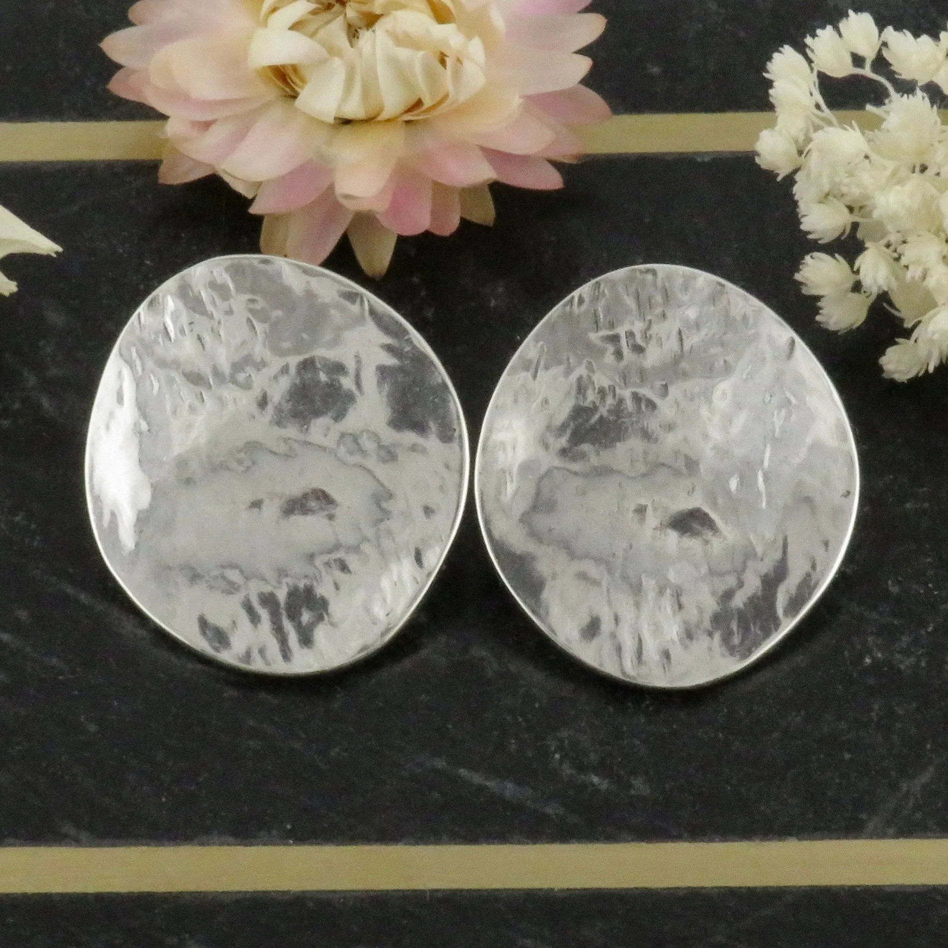 Oval Clip On Earrings - Silver