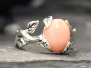 Pink Leaf Ring - Natural Coral Ring - Vintage Solitaire Ring