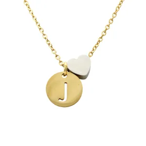 "Imperméable” Waterproof Personalized Initial Necklace with Heart - Gold/ Silver