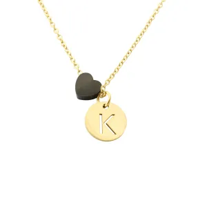 "Imperméable” Waterproof Personalized Initial Necklace with Heart - Gold/Black