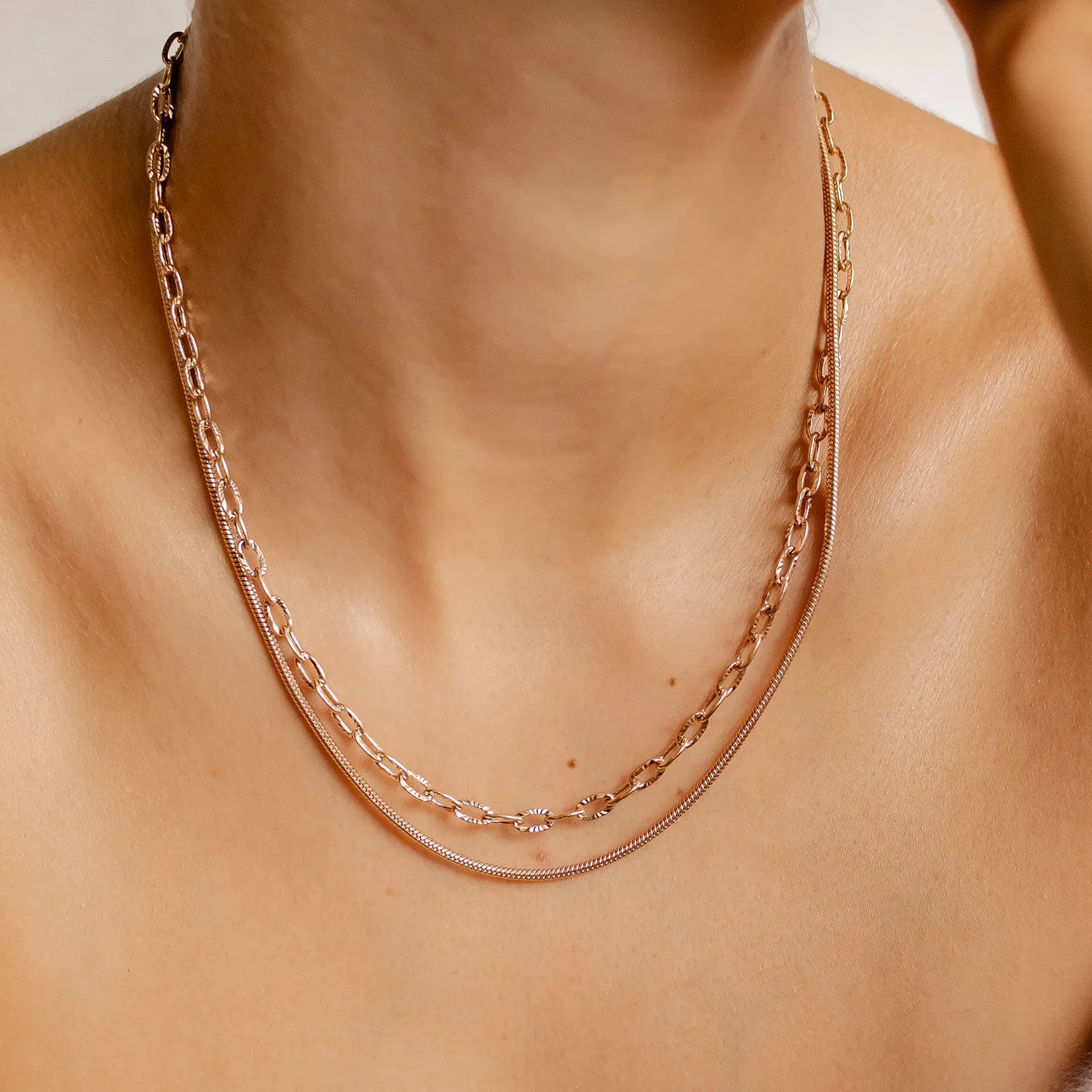 Round Snake Chain Necklace Rose Gold