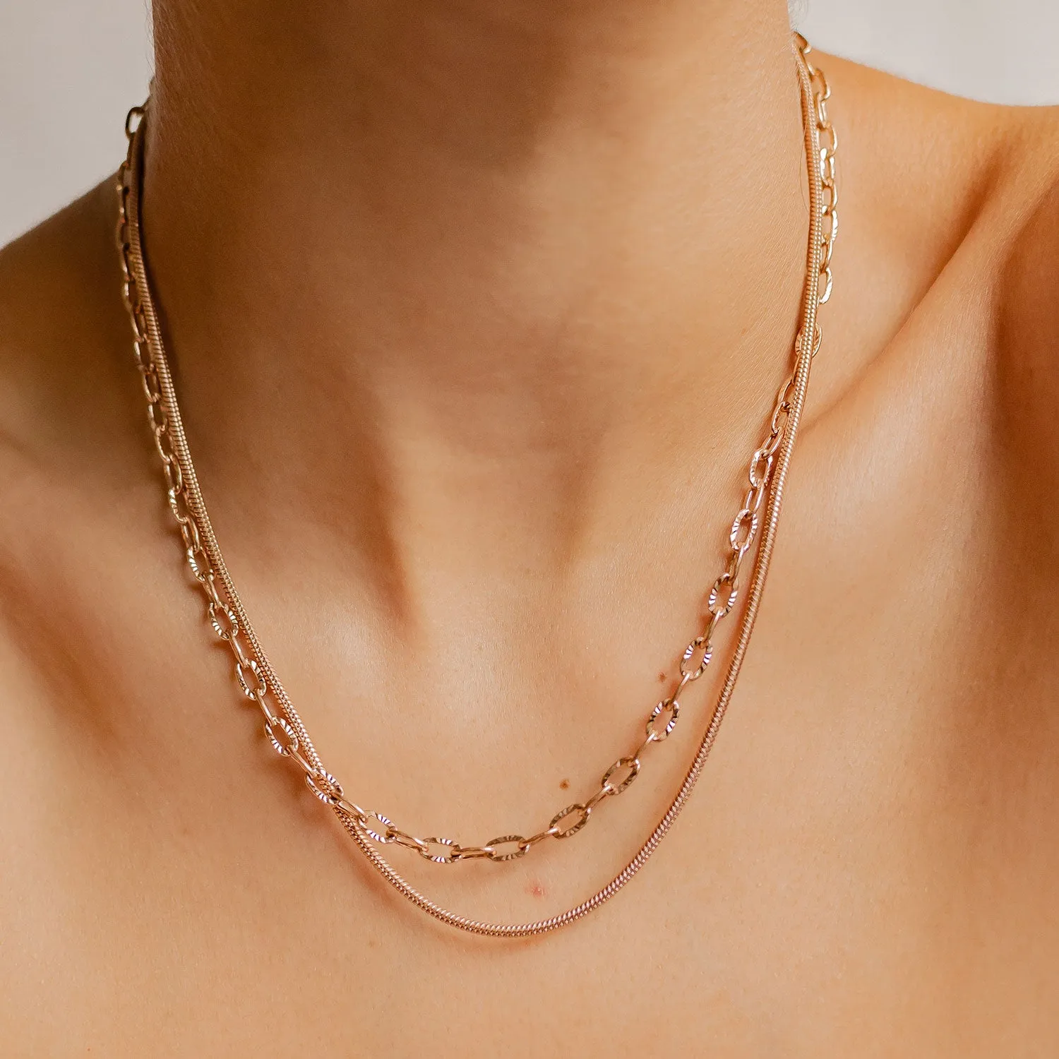 Round Snake Chain Necklace Rose Gold