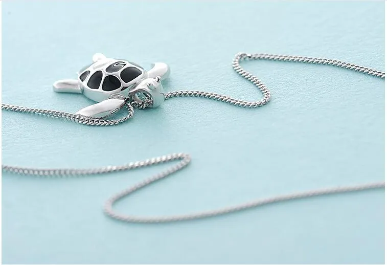 S925 silver cute turtle shape clavicle chain pendant