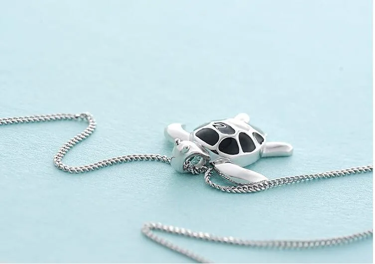 S925 silver cute turtle shape clavicle chain pendant