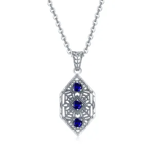 Sapphire 3 Stones Leaf 925 Sterling Silver Pendant (No Chain)