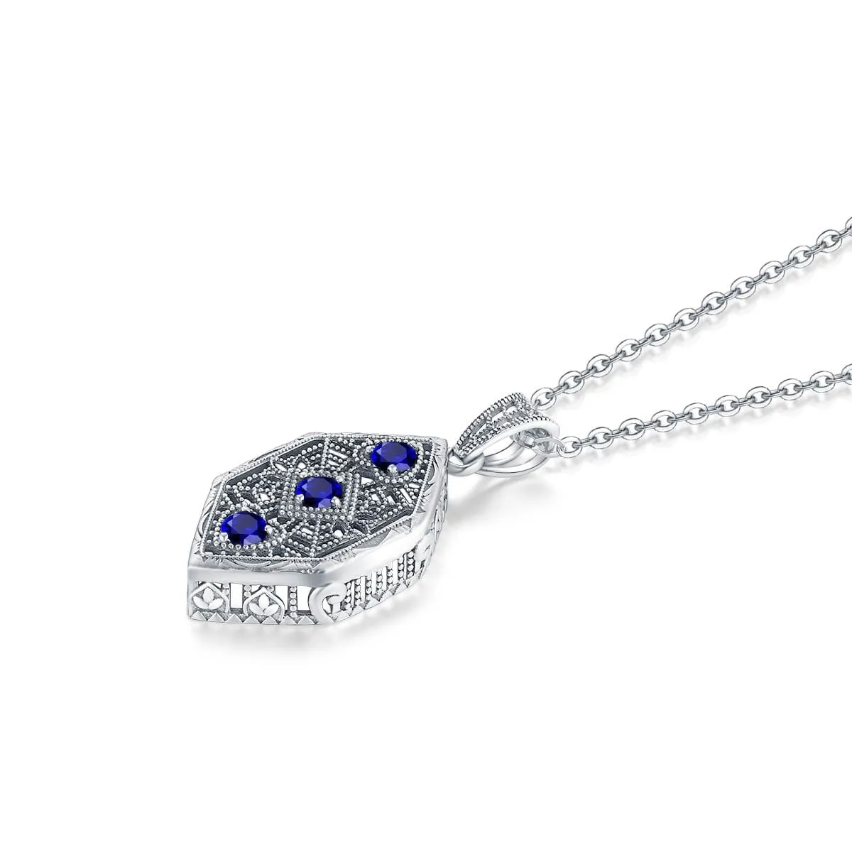 Sapphire 3 Stones Leaf 925 Sterling Silver Pendant (No Chain)