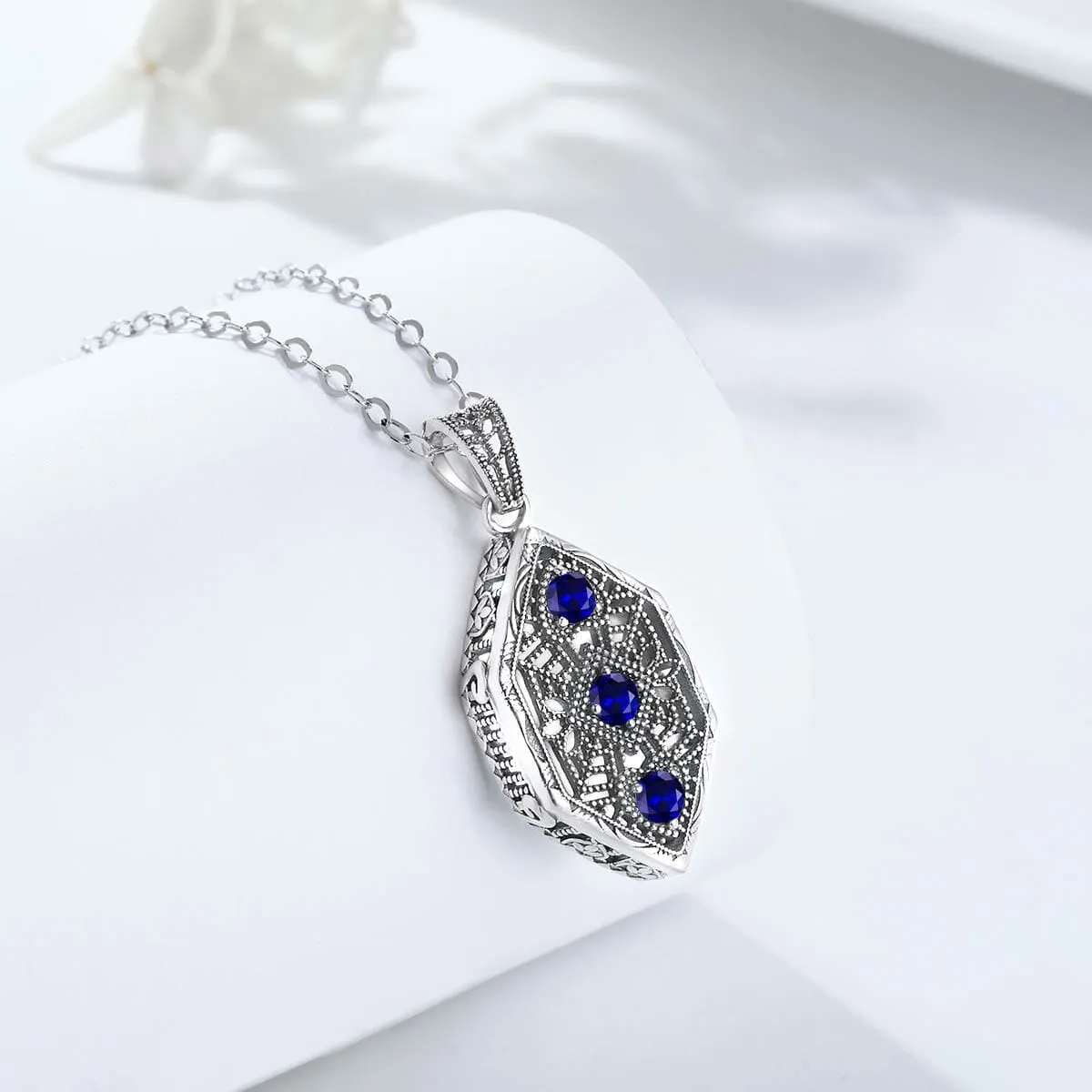 Sapphire 3 Stones Leaf 925 Sterling Silver Pendant (No Chain)