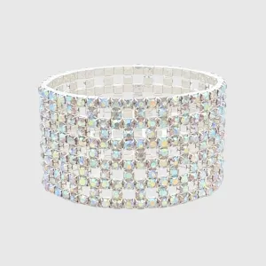 SHARR - silver ab rhinestone stretch mesh bracelet