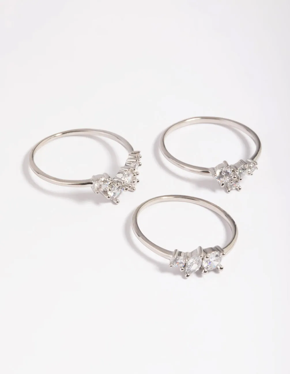 Silver Plated Cubic Zirconia Cluster Ring Stack Pack