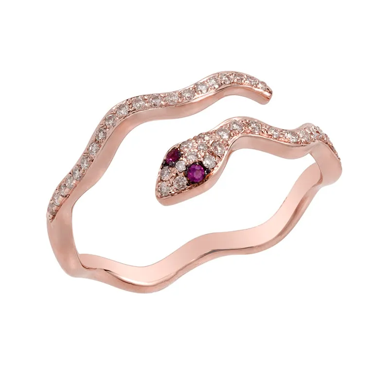 Snake Diamond Ring with Ruby Eyes