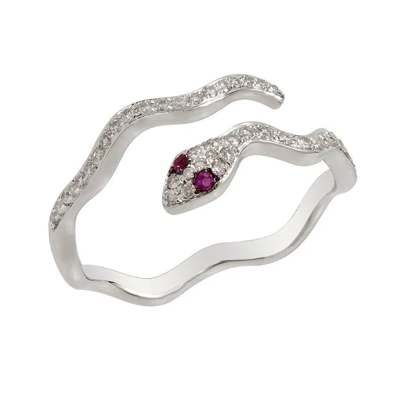 Snake Diamond Ring with Ruby Eyes