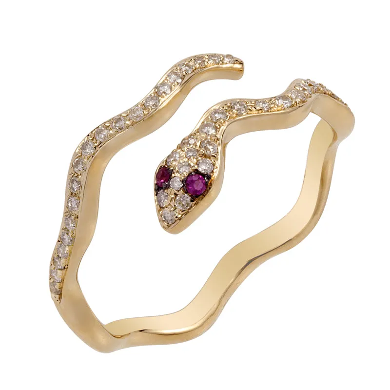 Snake Diamond Ring with Ruby Eyes