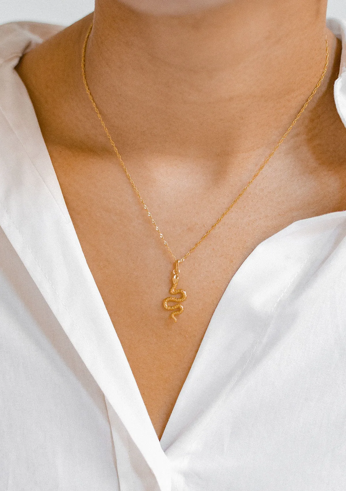 Snake Pendant Necklace Sterling Silver Gold