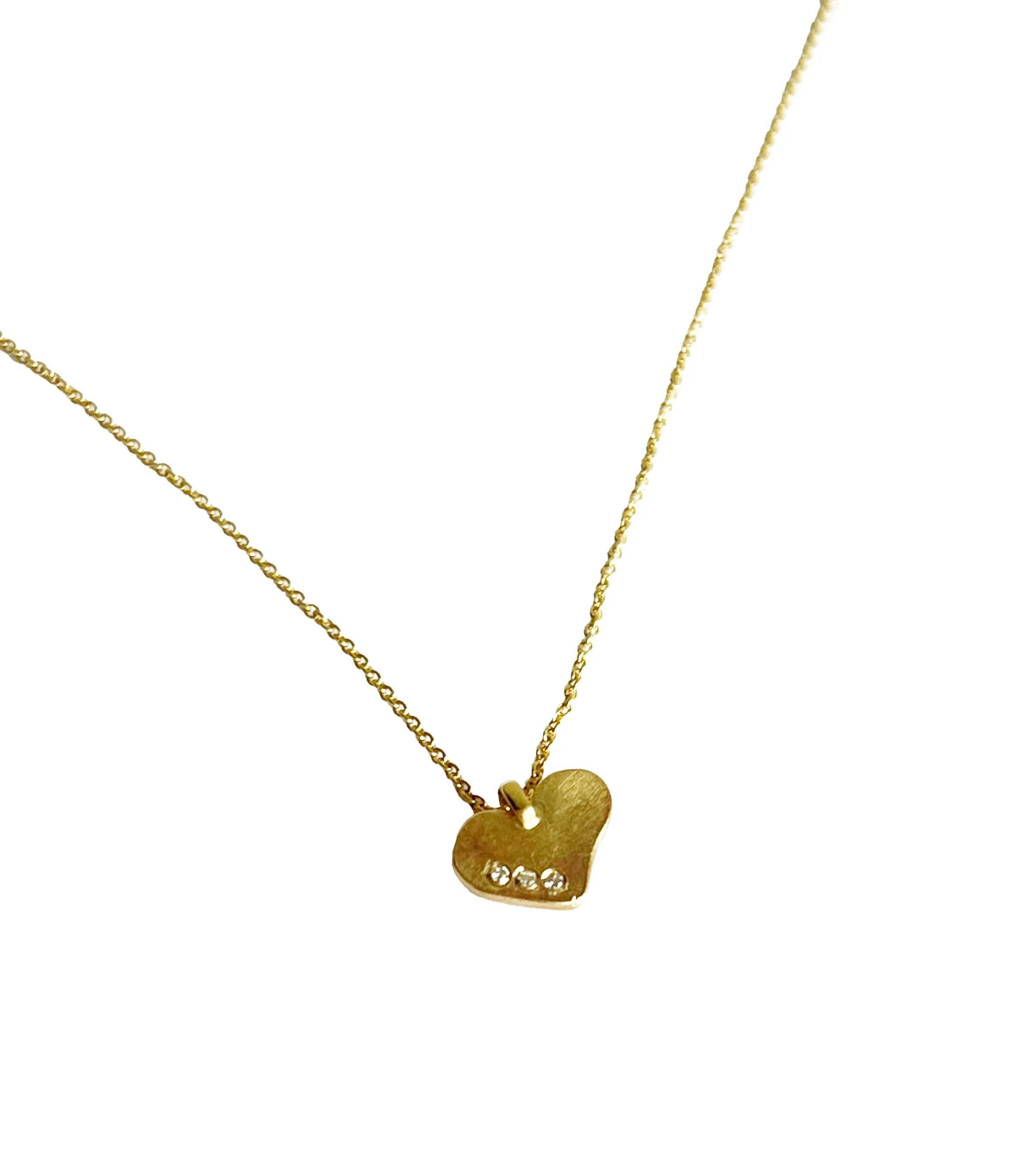 Sonja Fries | 14k gold heart chain necklace with 3 tiny Diamond