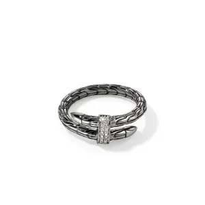 Spear Ring, Dark Silver with Diamonds