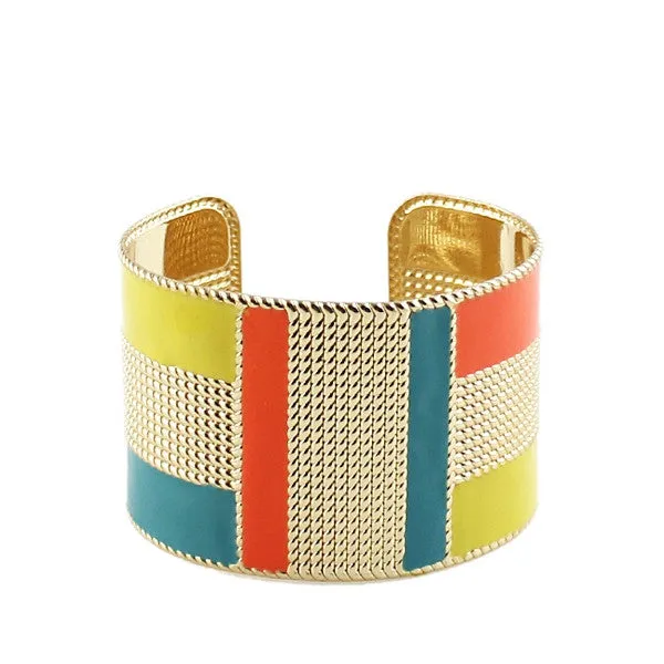 Steampunk Fashion Jewelry Cuff Bracelets Bangles Exaggerated Gold Color with Colorful Enamel Bracelets