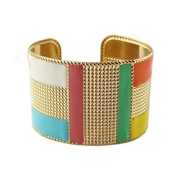 Steampunk Fashion Jewelry Cuff Bracelets Bangles Exaggerated Gold Color with Colorful Enamel Bracelets