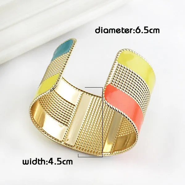 Steampunk Fashion Jewelry Cuff Bracelets Bangles Exaggerated Gold Color with Colorful Enamel Bracelets