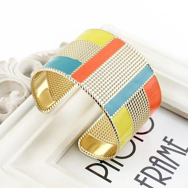 Steampunk Fashion Jewelry Cuff Bracelets Bangles Exaggerated Gold Color with Colorful Enamel Bracelets