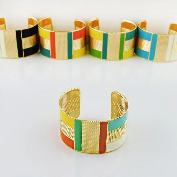 Steampunk Fashion Jewelry Cuff Bracelets Bangles Exaggerated Gold Color with Colorful Enamel Bracelets