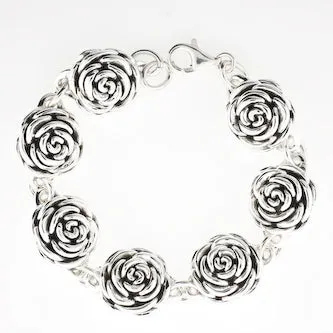 Sterling Silver Seven Rose Bud Bracelet