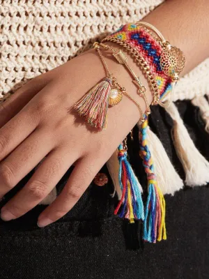 Tassel Charm Woven Design Bracelet Set