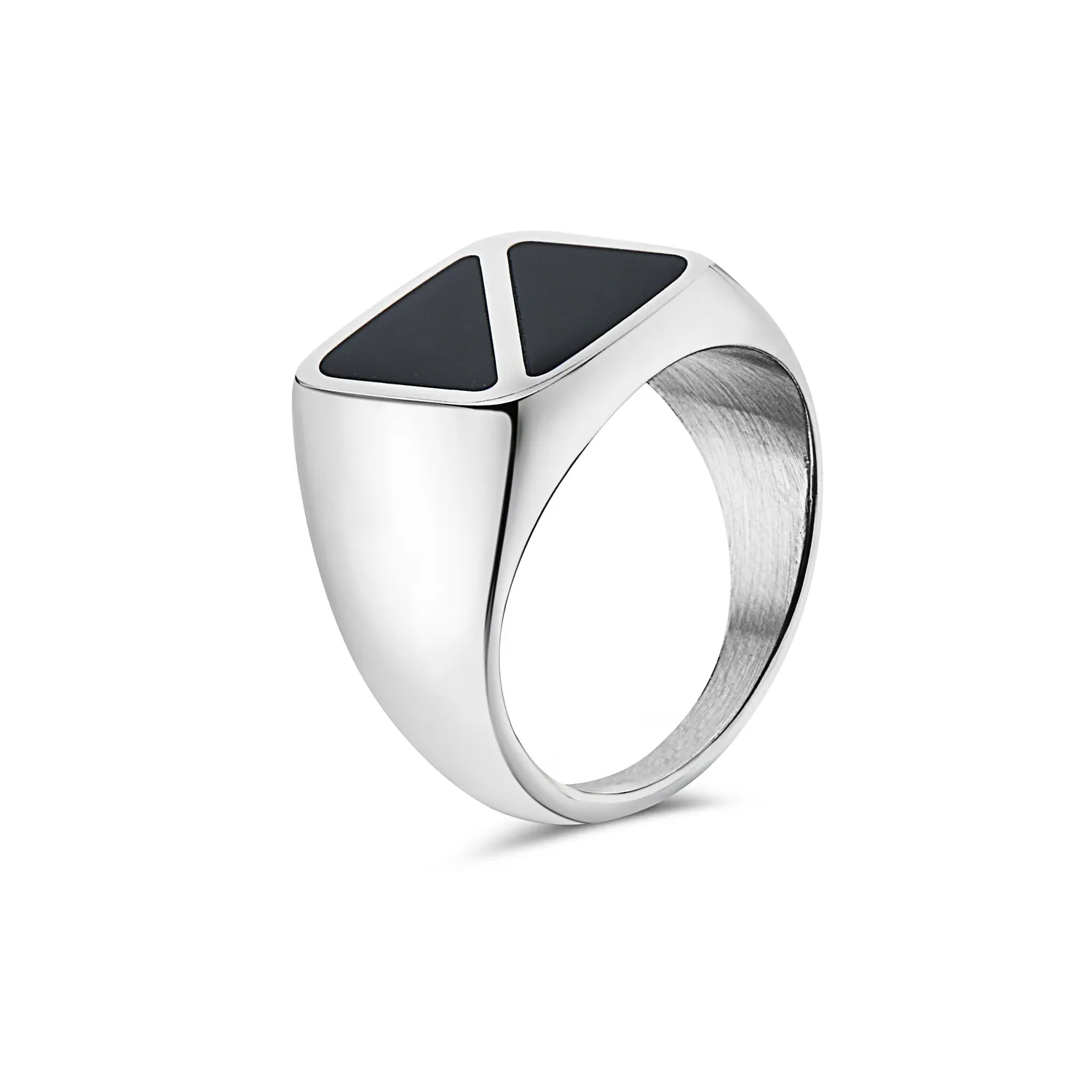 TRIANGLE PATTERN BLACK ONYX SQUARE SIGNET RING