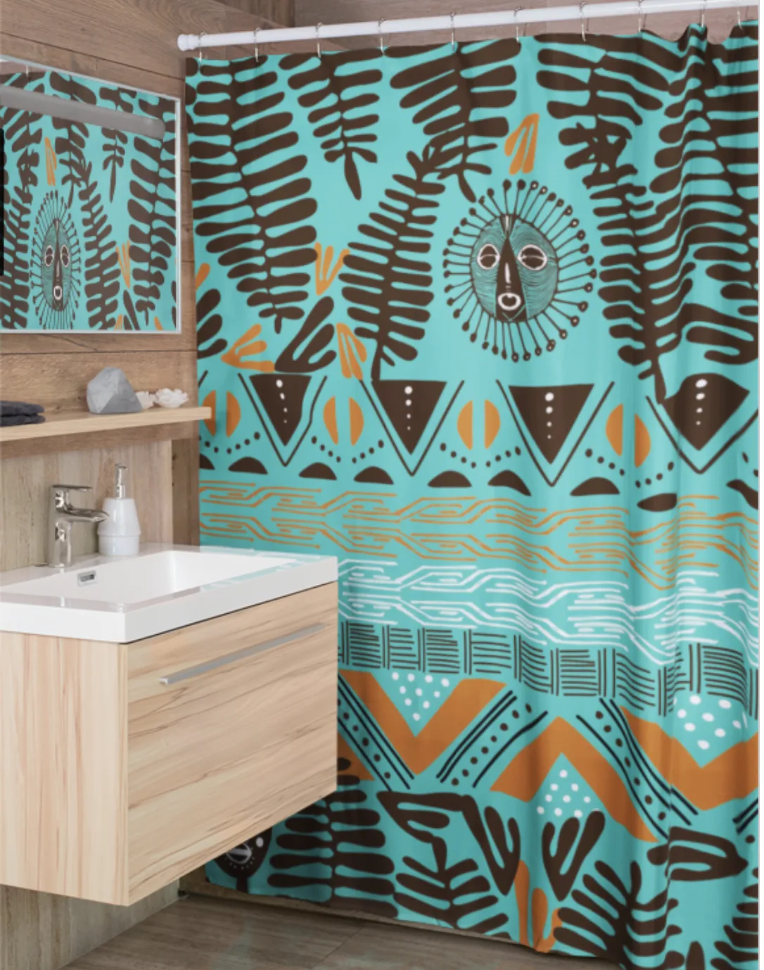 Tribalistic Teal Shower Curtain