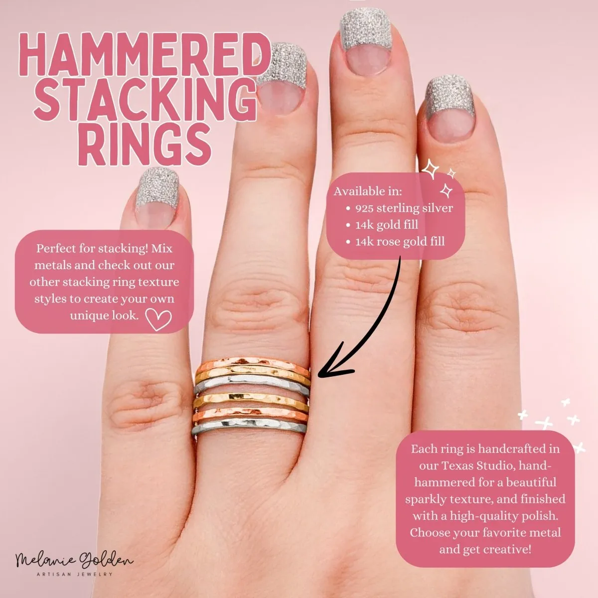 Trio of Hammered Stacking Rings